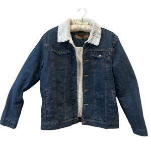 New Women or Men Wrangler Dark Blue Denim Jacket with Cream Sherpa Lining